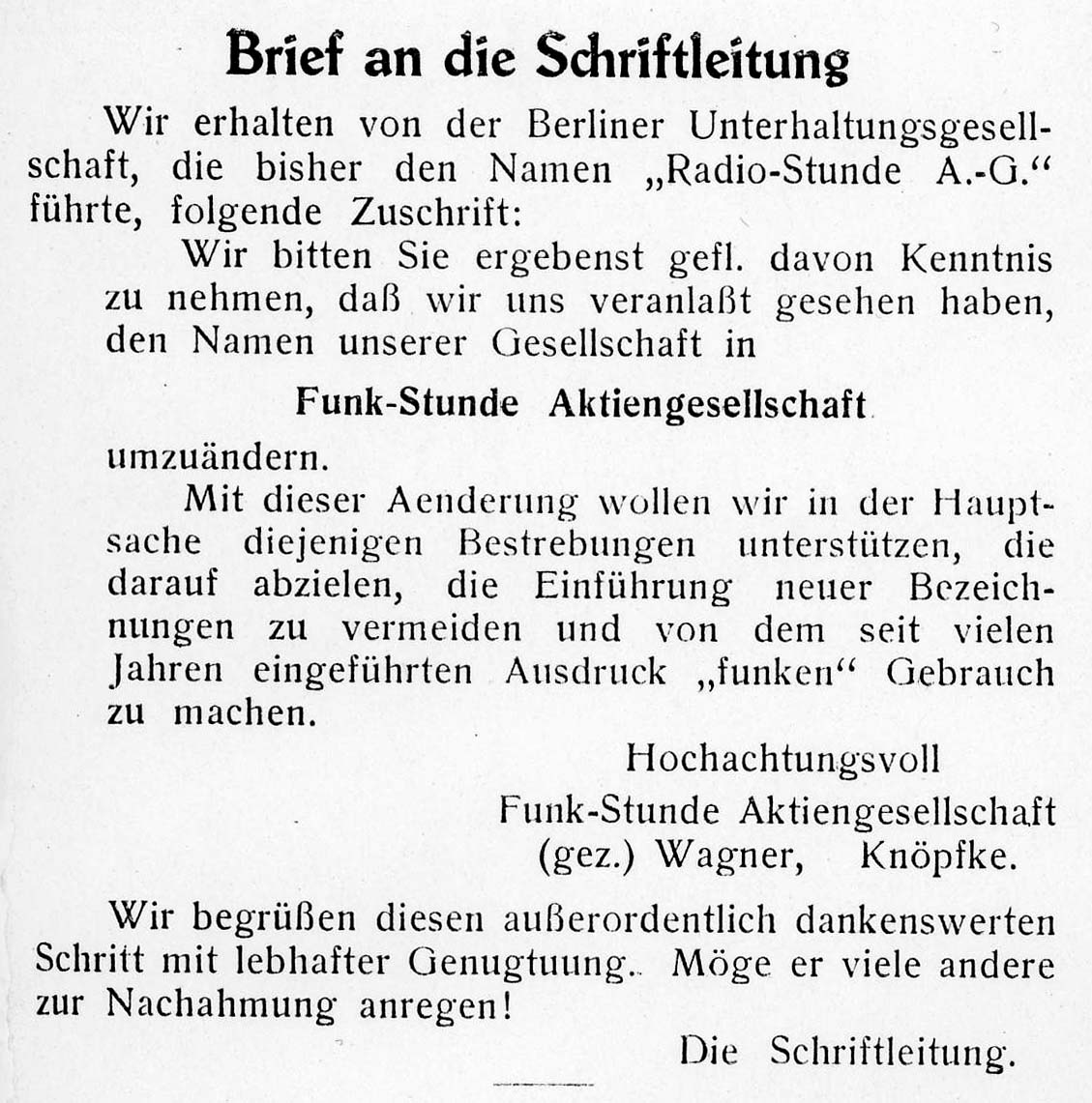 radiotechnik National gesinnte Männer saßen auch in der Schriftleitung der Fachzeitschrift „Der Deutsche Rundfunk"