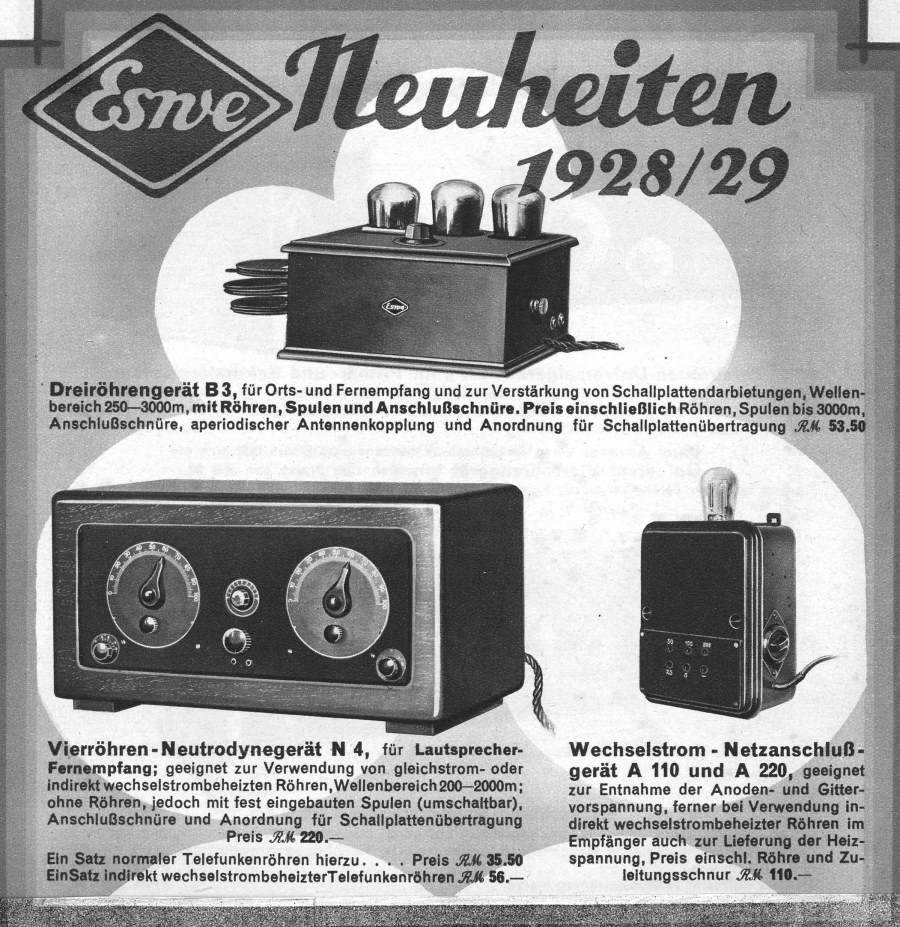 radiotechnik 1928 1929 Eswe Neuheiten