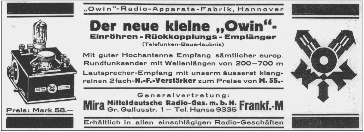 OwinHannover Radio Apparate Fabrik Radiotechnik Burosch