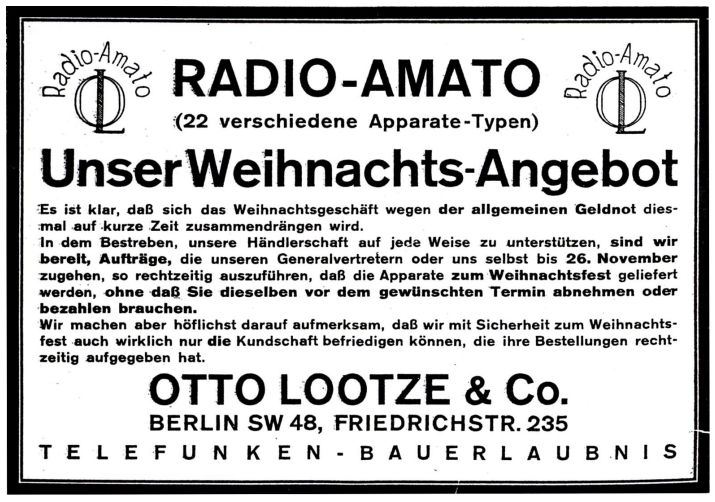 Radiotechnik Radio Amato Weihnachtsangebot