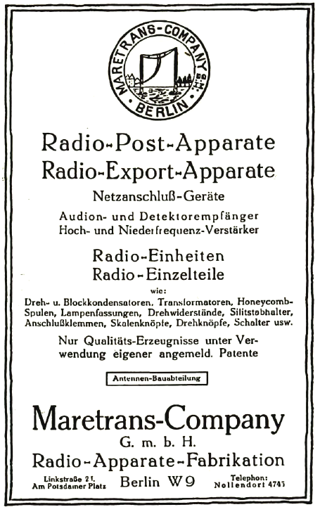 maretrans radio apparate fabrikation berlin w9