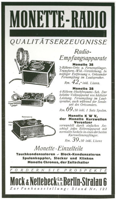 monette Model38 und 28 berlin stralau MockNettebeck burosch radiotechnik