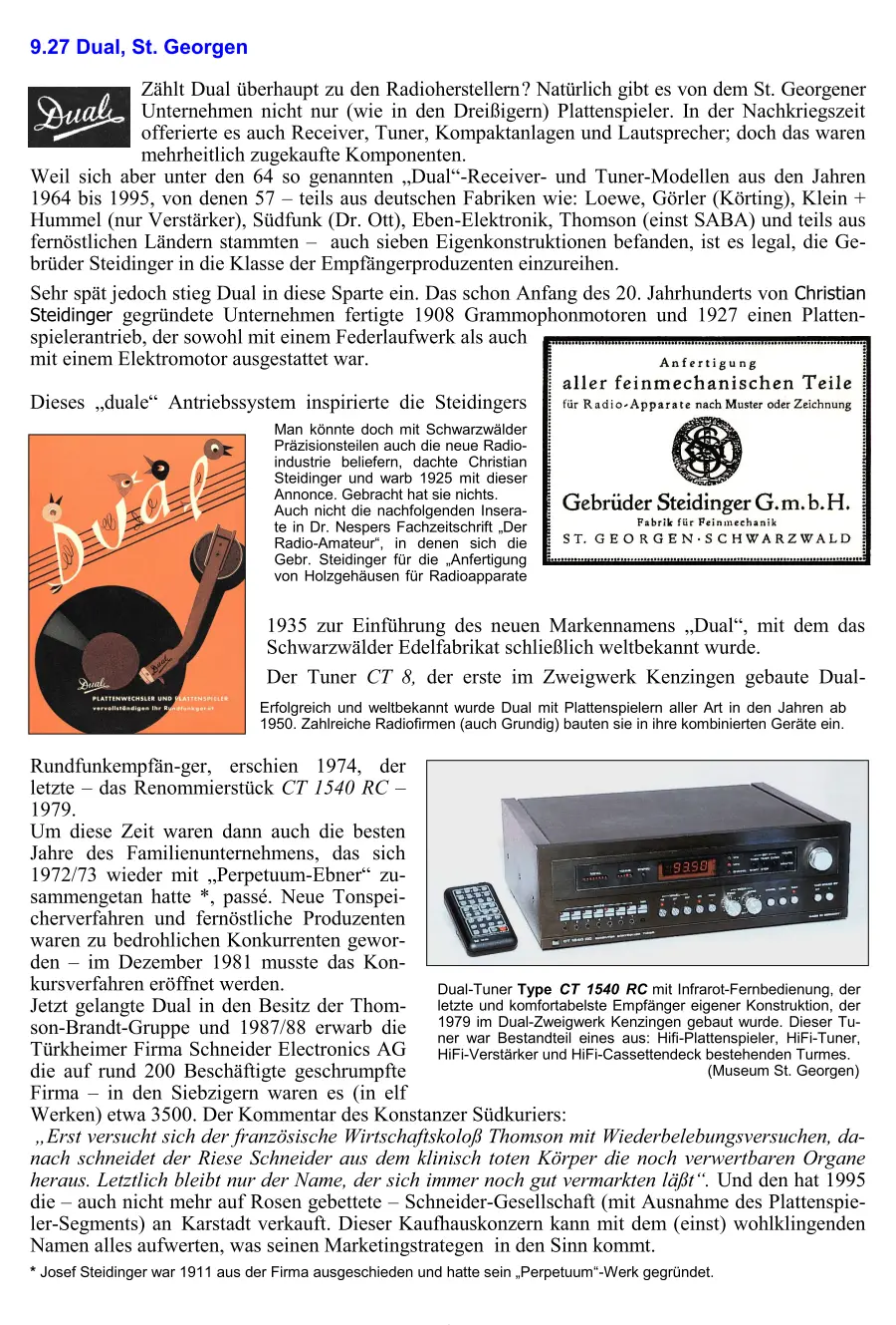 DUAL Plattenspieler Radiochronik Radiogeschichte Radiotechnik