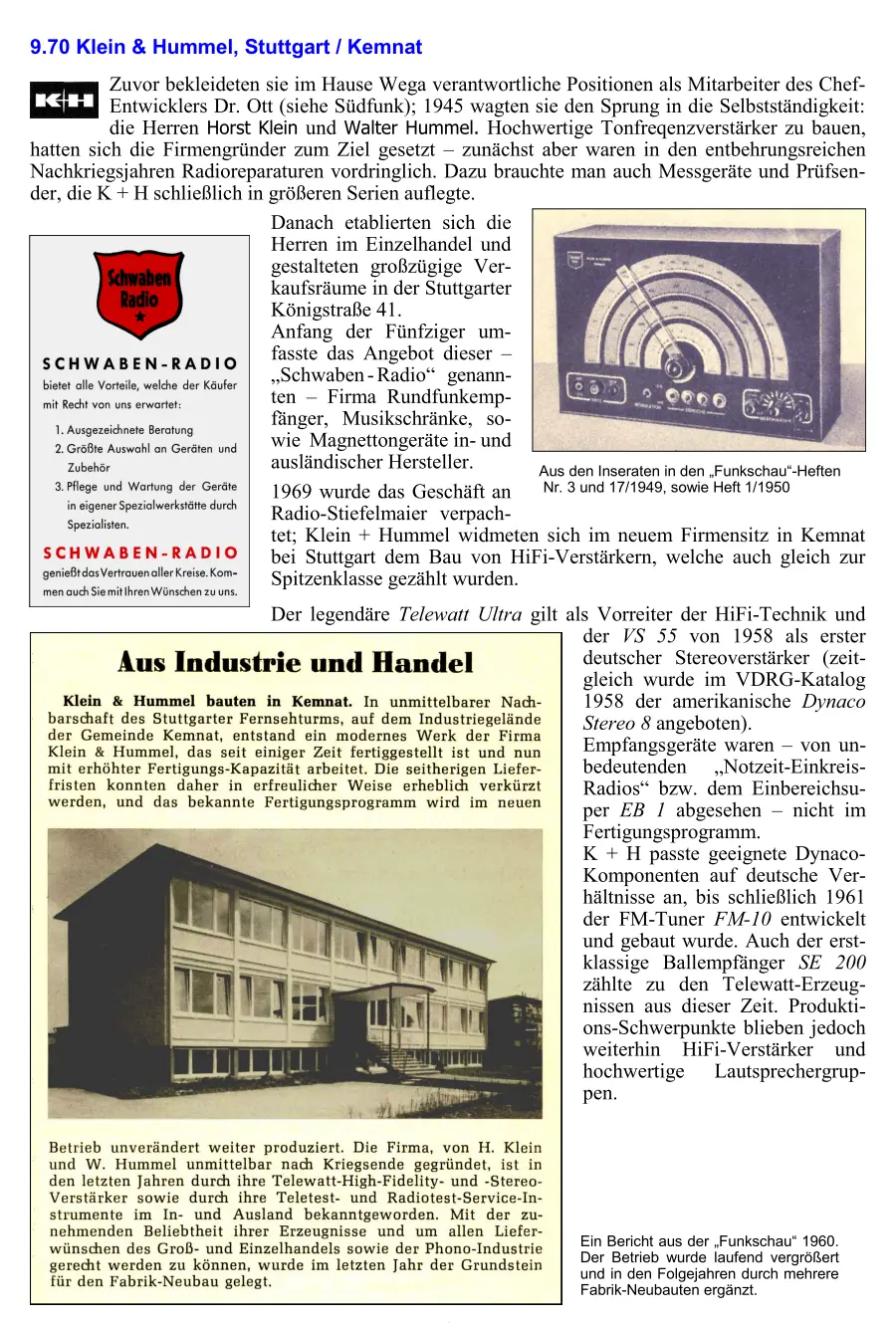 Klein & Hummel, Stuttgart Radiochronik Radiogeschichte Radiotechnik